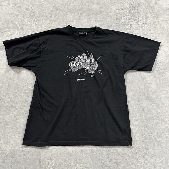 Vintage Oz Australia Perth Crewneck T-Shirt Men's XL Short Black Graphic Print - Picture 1 of 7